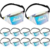 Silkfly 12 Pcs Bachelorette Party Fanny Pack Holographic Clear Fanny Pack Set Bridesmaid Gifts Bride Babe Fanny Bags with Adjustable Belt Laser Waist Bag for Bridal Shower Wedding Party Favors