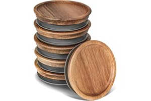 SAIVEINA 6 Pack Regular Mouth Mason Jar Lids, Reusable Wooden Storage Lid with Silicone Seal for Ball Mason Jar Canning Jars