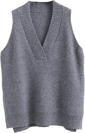 Amazon ニットベスト Vネック レディース サイドスリット ベスト オフィス カジュアル ゆったり ニットセーター ノースリーブ きれいめ 女性用 春秋冬 グレー ベスト 通販