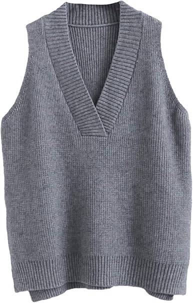 Amazon ニットベスト Vネック レディース サイドスリット ベスト オフィス カジュアル ゆったり ニットセーター ノースリーブ きれいめ 女性用 春秋冬 グレー ベスト 通販