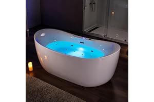 WOODBRIDGE 72" x 35-3/8" Whirlpool Water Jetted and Air Bubble Freestanding Heated Soaking Combination Bathtub with LED control panel,Matte Black drain and overflow,BM400