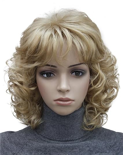 Amazon Com Kalyss Short Blonde Wig With Hair Bangs Women S Curly