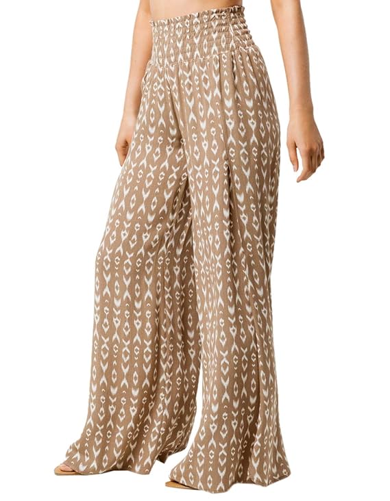 Amazon.com: REWASH Smocked Wide Leg Pants, Tan, X-Large: Clothing