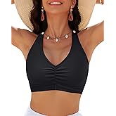 GRAPENT Bikini Tops for Women Ruched Cropped Tankini Tops Beach Adjustable Straps Bathing Suit Padded Swimwear Top Only