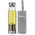 TOPOKO 18.5 Ounce Top Level Quality Stylish Environmental Borosilicate Glass Water Bottle With Nylon Sleeve - Tea Infuser Bottle Eco-Friendly Ideal Gift for Parents Friends Black/Grey/Pink