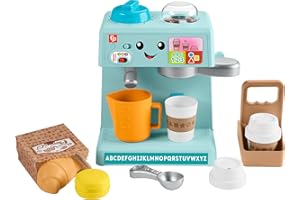 Fisher-Price Toddler Toy Laugh & Learn Coffee Café Musical Playset with Educational Songs & 10 Pretend Play Pieces for Kids Ages 18+ Months