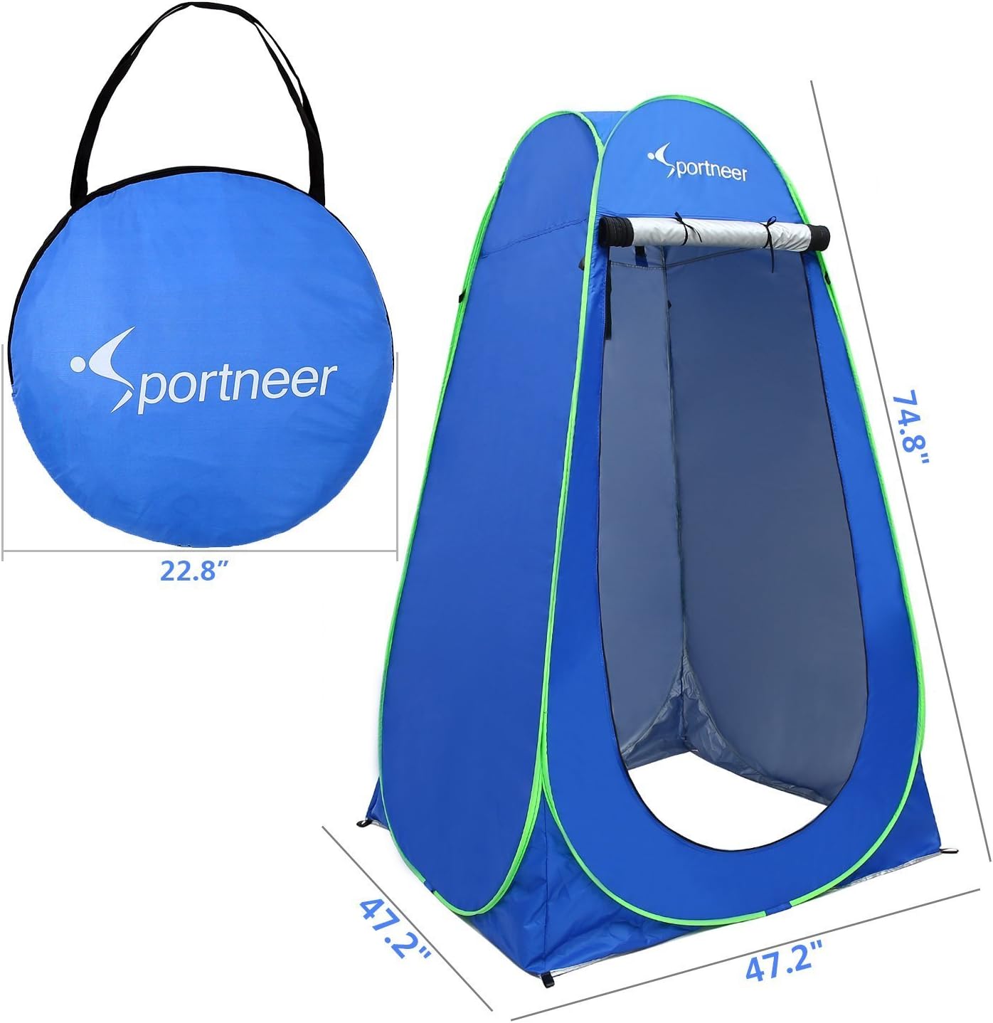 Sportneer Pop Up Camping Shower Tent, Portable Dressing Changing Room Privacy Shelter Tents for Outdoor Camping Beach Toilet and Indoor Photo Shoot with Carrying Bag, 6.25 ft Tall (Blue): Sports & Outdoors