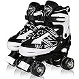 SYXKJ Boys Girls 4 Size Adjustable Kids Roller Skates for Children Toddlers Beginner with All Light Up Wheels, Birthday Gift for Outdoor Indoor Sports