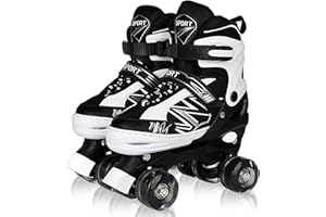 SYXKJ Boys Girls 4 Size Adjustable Kids Roller Skates for Children Toddlers Beginner with All Light Up Wheels, Birthday Gift for Outdoor Indoor Sports