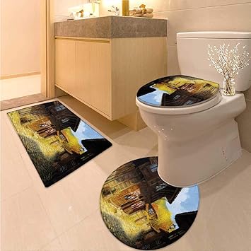 Anhuthree Altes Badteppich Mit Wc Deckelbezug Europaische Landmark Traveller Tourist Stadte Italien Frankreich Spanien Sketchy Bild Bad Teppich Set Braun Und Creme 16 X19 D20 16 X24 Color03 Amazon De Kuche Haushalt