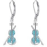 HKPATOP Violin Earrings Sterling Silver Turquoise Violin Dangle Music Jewelry Gifts for Women Music Lovers