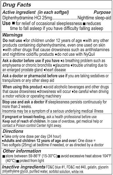 RXZELL SLEEP AID, DIPHENHYDRAMINE HCL 25MG, 220 SOFTGELS – FALL ASLEEP FASTER, DEEPER RESTFUL SLEEPING, NON HABIT-FORMING