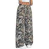 OYOANGLE Girl's Camo Pants Wide Leg Y2K Elastic Drawstring Waist Loose Fit Long Trousers