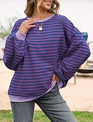 UEU Womens Striped Oversized Sweatshirt Casual Long