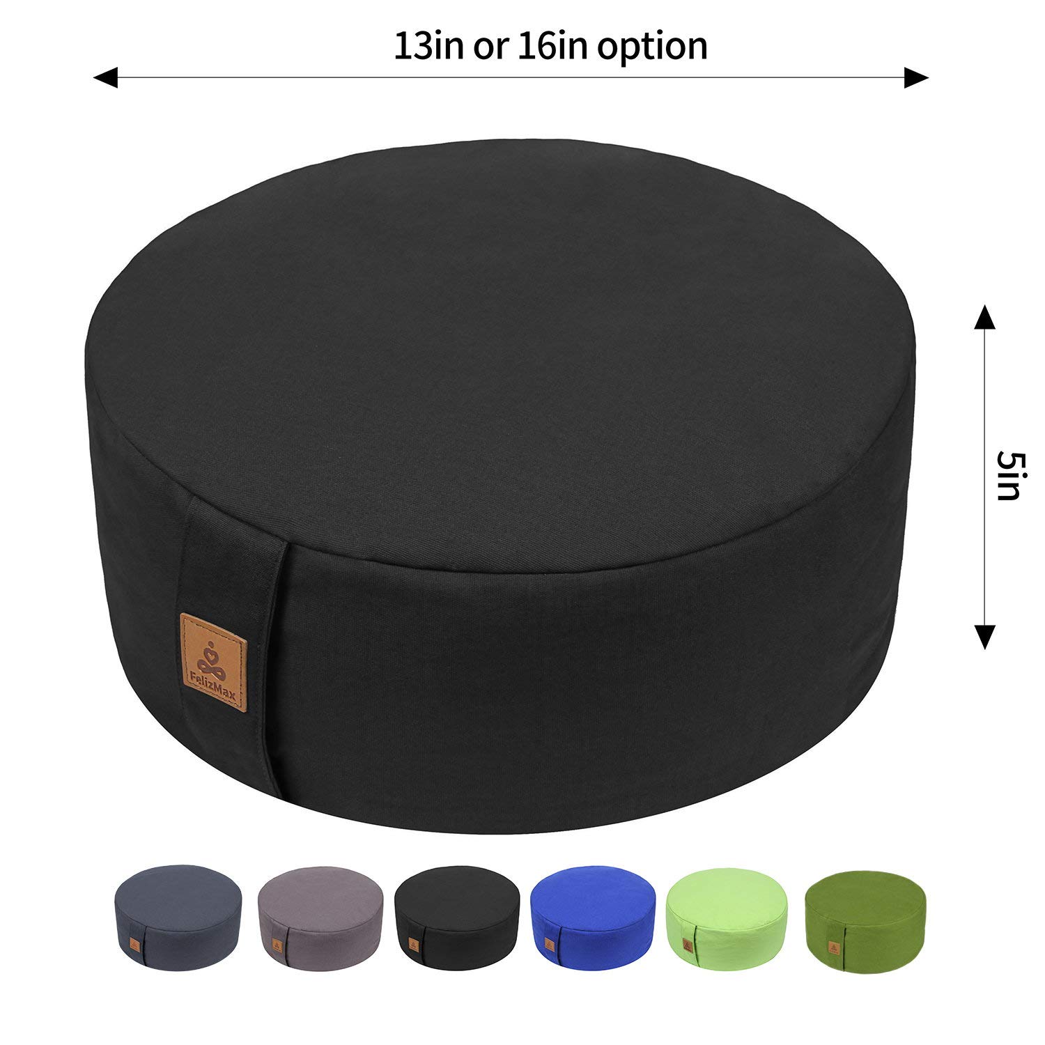 FelizMax Zafu Buckwheat Meditation Cushion,D=33cm/41cm H=14cm,Round Zabuton Meditation Pillow,Yoga Bolster Kneeling Pillow Premium Yoga Pillow Sitting on Floor Zippered Cotton Cover-33cm, Black - Image 2