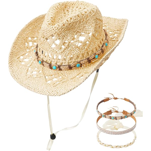 Cowboy Cowgirl Style Straw Sun Hat,Wide Brim Beah Hat UPF 50  display picture 3