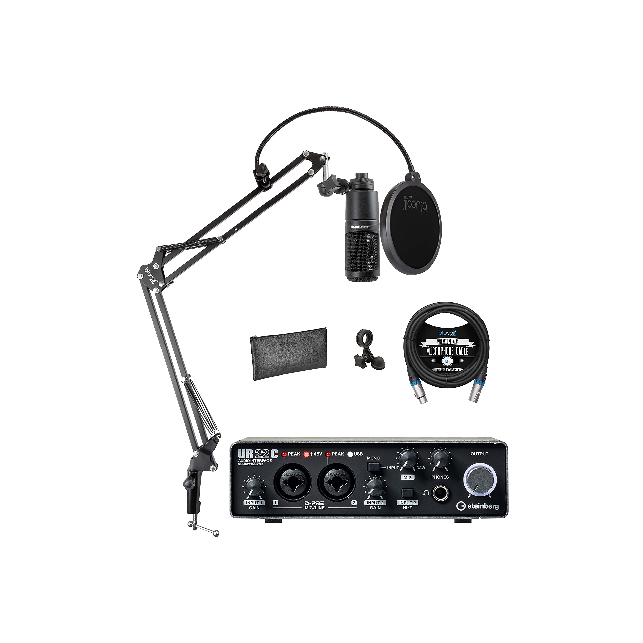 Steinberg UR22C USB Audio Interface for Windows, Mac, iPad Bundle with Audio Technica AT2020 Cardioi