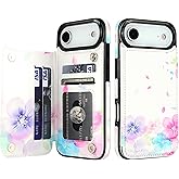 HAOPINSH Wallet Case with Card Holder for iPhone 17 Air, Pale Flower Pattern Back Flip Folio PU Leather Kickstand Card Slots Case for Women Girls,Shockproof 6.5"