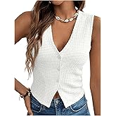 GORGLITTER Women's Sleeveless Knit Sweater Vest Top Dressy Trendy Business Casual Button Up Work Blazer Vests Waistcoat