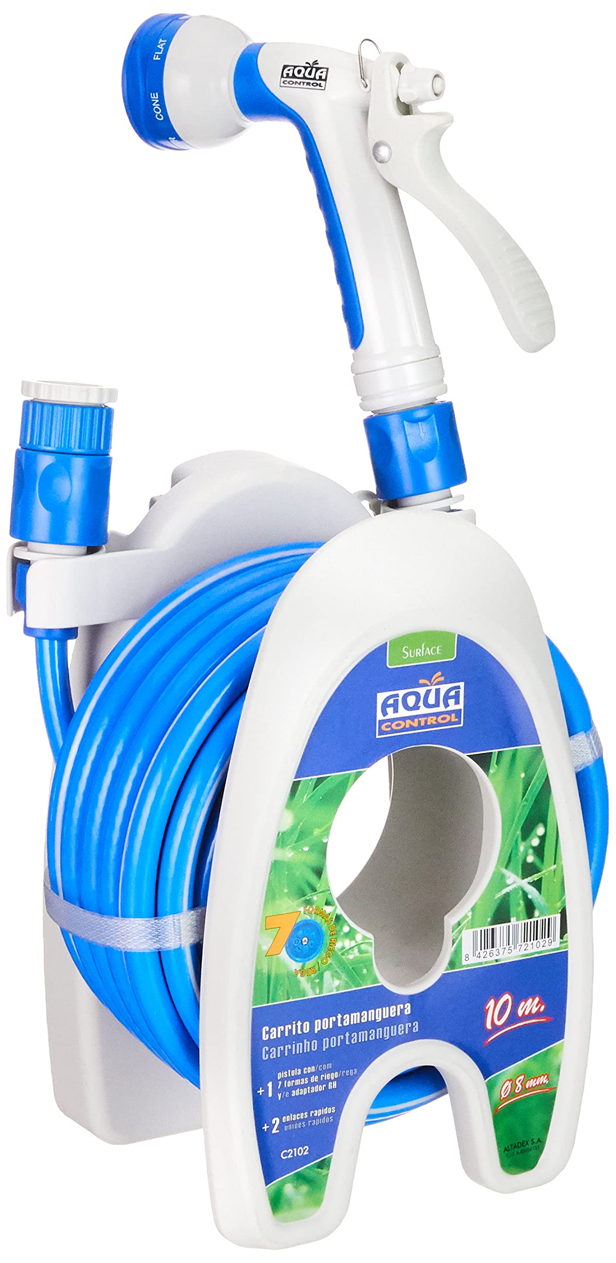 Aqua Control C2102 Irrigation Set for Patios and Terraces, Hose + Hose Cart, Blue, Diameter 8 mm