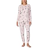 kate spade new york Women's 2-Piece Long Sleeve Crew Neck Top & Jogger Pants Pajama Lounge Set, Velour, Drawstring Waist