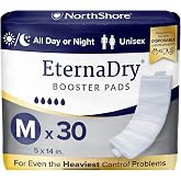NorthShore EternaDry Booster Pads with Adhesive, Medium, 30 Count | Diaper Doublers for Men and Women, Extended Leak Protection, Overnight Heavy Bladder Leaks, Minimize Changes, 5x14 in.
