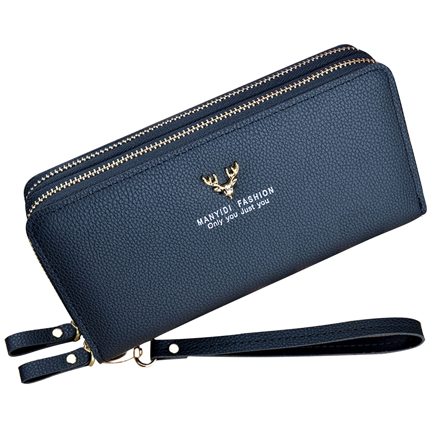 Yixuan Ladies Purse Wallet with Double Zipper Coin Purse PU Leather Phone Wallet for Women Large Capacity Long Clutch Wallet with Multiple Card Slots Wristlet Wallet