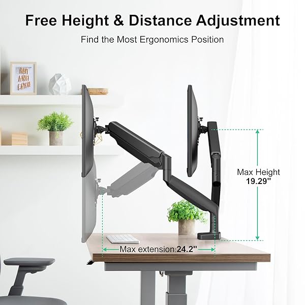 HIPPOFLEX DUAL ULTRAWIDE MONITOR MOUNT FOR 22-35 INCH COMPUTER SCREENS, 2 MONITOR ARM STAND WITH GAS SPRING SYSTEM EACH HOLDS UP TO 30.8LBS, FULL MOTION HEIGHT ADJUSTABLE, VESA 75X75/100X100MM