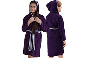 ALLEN & MATE 100% COTTON Kids Bathrobe with Piping – Safety Certified, Medium Lightweight, Quick Absorbent for Boys & Girls
