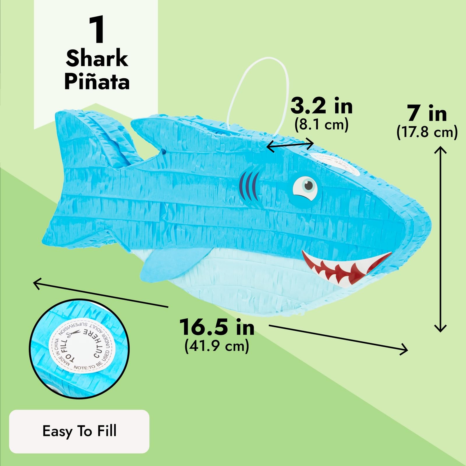 Shark Pinata, Ocean-Themed Fish Pinata, Shark Birthday Decorations, Under the Sea Party Decor (Small, 3.2