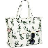 Iioscre Beach Bag for Women, Large Beach Tote Bag with Zipper Pockets, Waterproof Sandproof Swim Bag Pool Vacation Travel