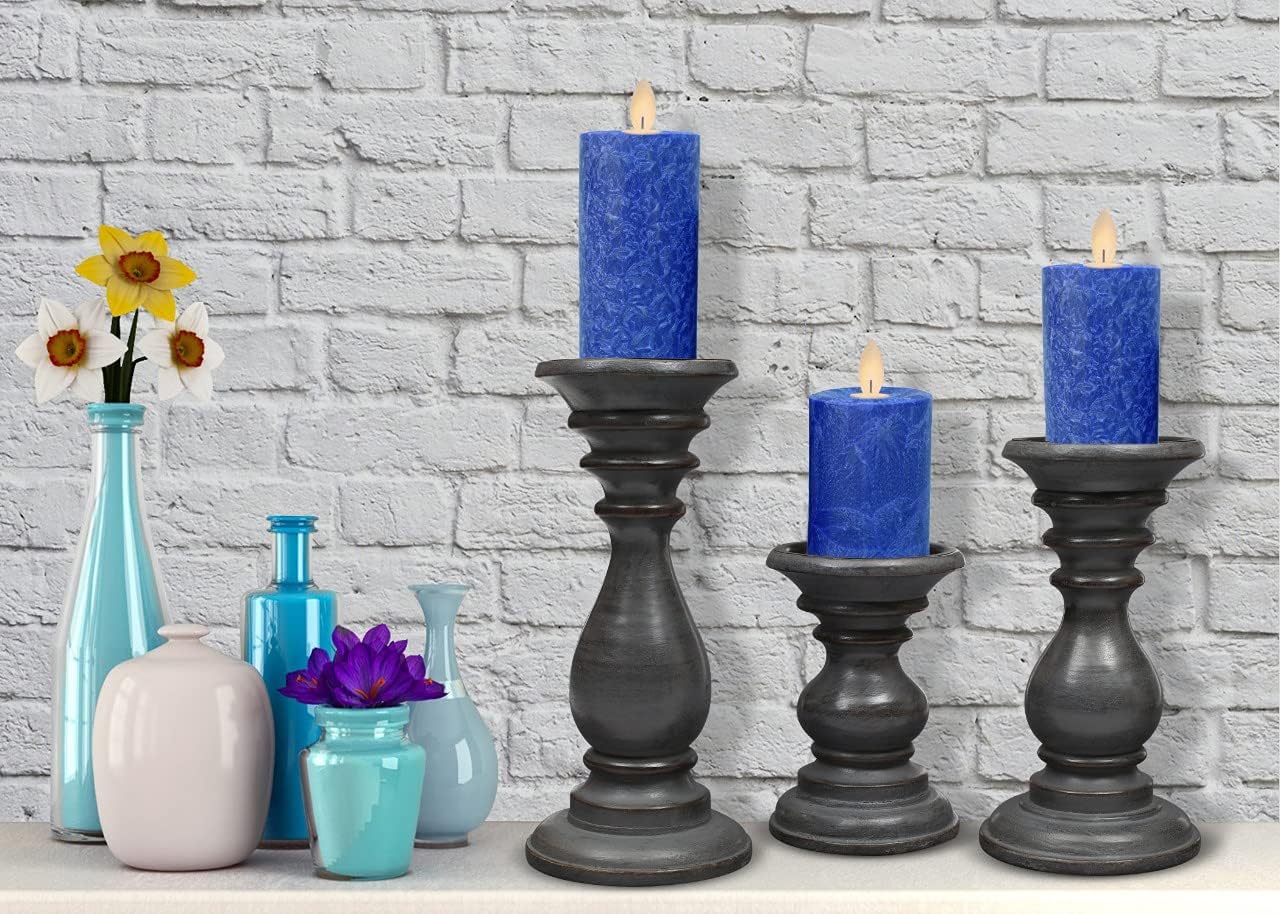 Candle Holder Stand Wooden, Candalbras, Candle Holders, Unity Candle Holders, Rounded Turned Colums, Country Style Idle Gift for Wedding, Party, Home, Spa - 10,8,6 Inch Set of 3 Grey Wash: Kitchen & Dining