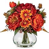 Fake Peony Flowers in Vase Fall Table Centerpiece Faux Floral Arrangement in Vase Autumn Artificial Flowres for Tables Orange Silk Flowers Arrangement