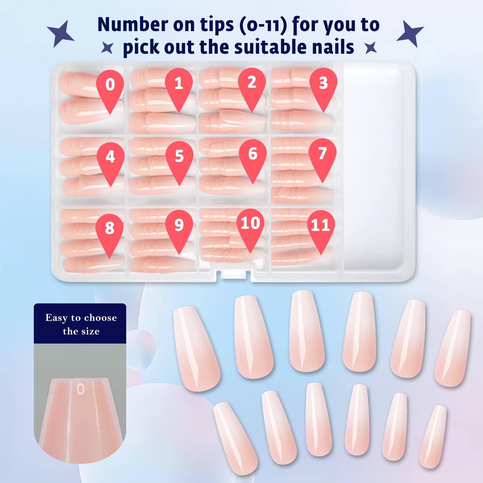 Bellelfin 240Pcs Ombre Coffin Nails, Full Cover Acrylic Gradient False Nails with Tabs, Nude, Artificial Stick Ons for Women Girls - Image 5