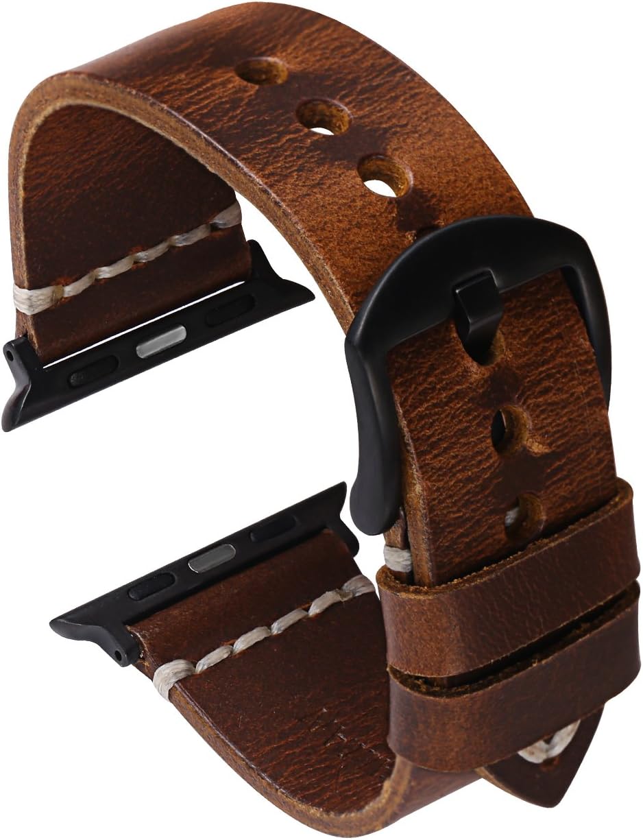 Oil Wax Leather Strap Watchband Compatible with Apple Watch Band 42mm Series 3 2 1, Nike+,Sport, Edition,Dark Brown