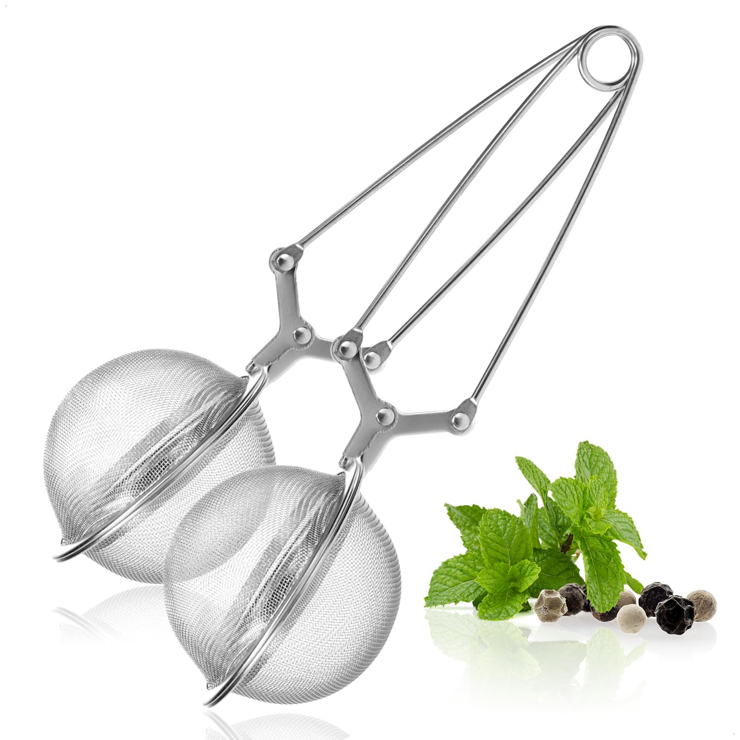 COM-FOUR® 2X Tea Tongs, Ball-Shaped Tea Infuser Made of 304 Stainless Steel, Tea strainers for Loose Tea, Strainer Tongs for Tea Lovers (02 Pieces - Ø 6.5 cm)