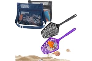 MUYIZI Beach Mesh Shovel with Beach Mesh Bag Beach Shell Bags for Holding Beach Shell, Toys Kids Filter Sand Scooper for Picking Up Shells Shark Tooth Sifter Dipper Beach Toys Accessories