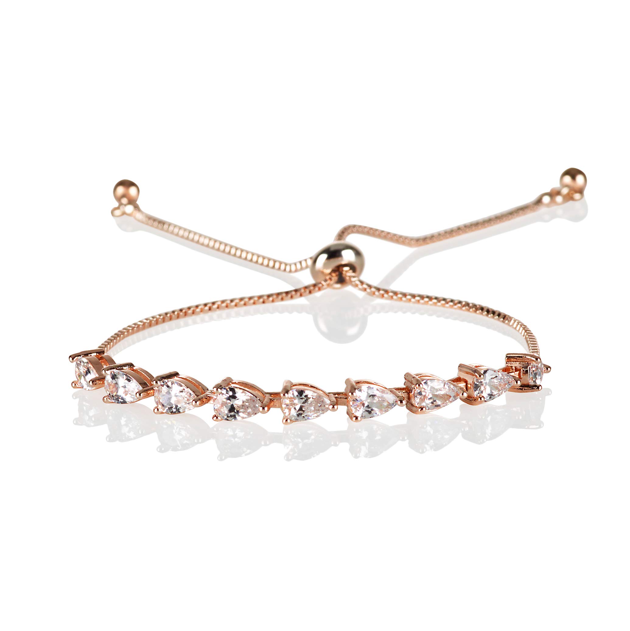 ZAVANA Adjustable Rose Gold Bracelets for Womens. Bracelet for Women with Clear Cubic Zirconia Stones. Delicate Light Rose Gold Bracelet for Women with Adjustable Bead Fastening.