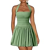 Kaximil Women's Sexy Halter Corset Mini Dress Bubble Ruched Waist Club Party Dresses with Built-in Shorts