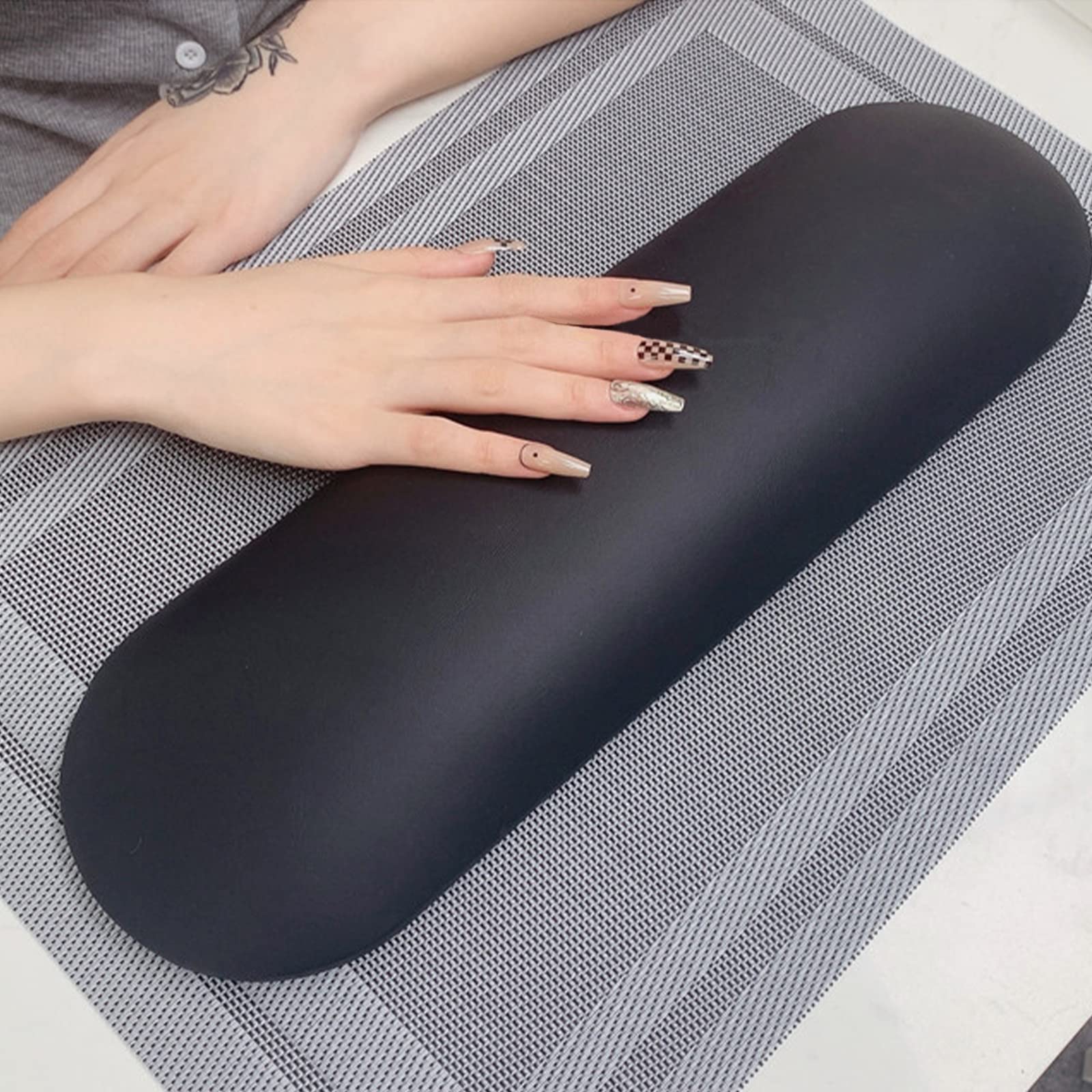 Nail Arm Rest with Mat, Nail Cushion Hand Rest Professional Nail Tech Arm Rest Stand Manicure Hand Pillow for Nail Techs (Black)