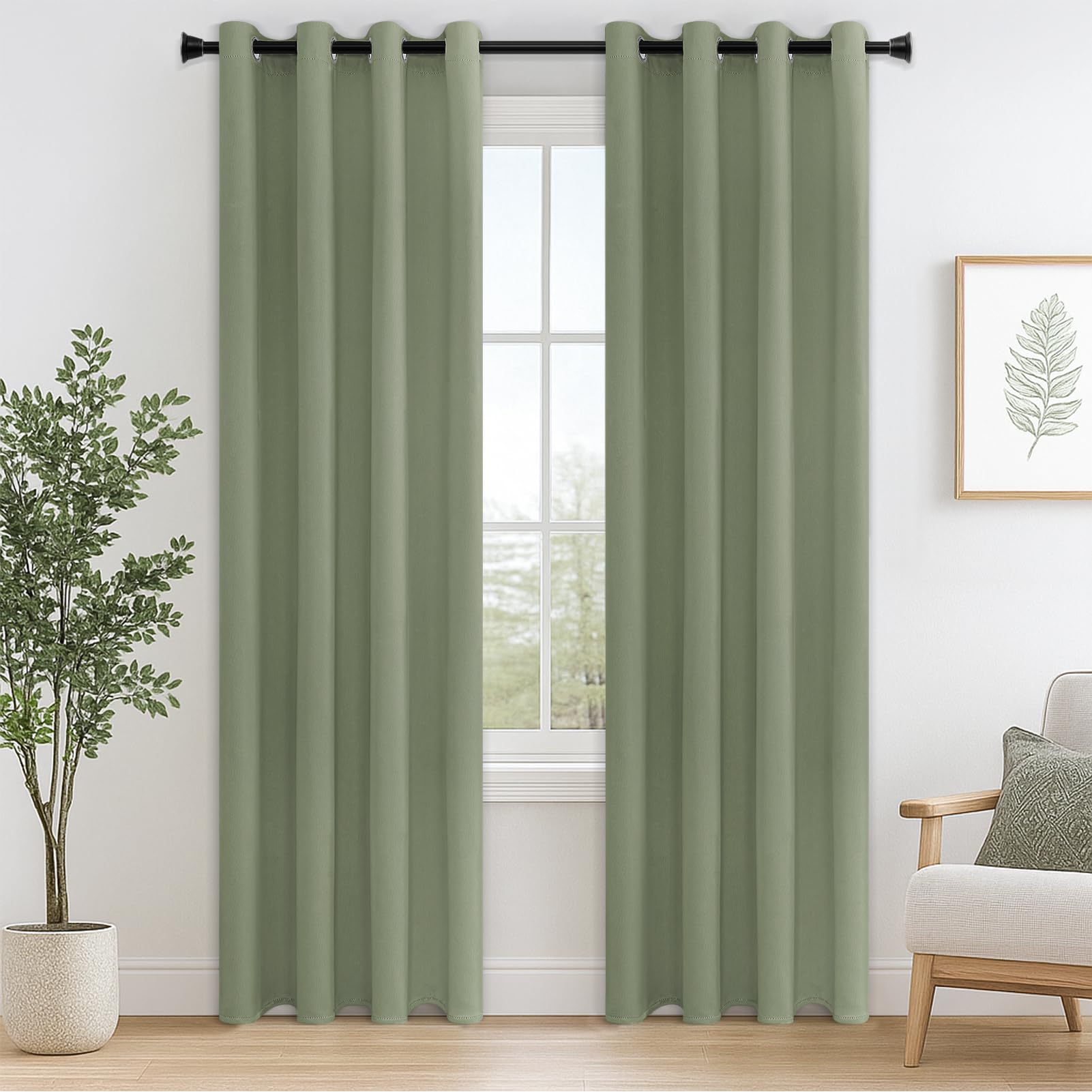 MRTREES Blackout Curtains Bedroom 72 Drop 2 Panels Sage Green Eyelet Thermal Curtain for Living Room Soft Texture Window Treatments for Kids 66x72 Inch 167x183 CM — image 1