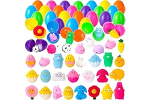 ACEKID 30pcs Easter Eggs Prefilled with Mochi Squishy Toy,Easter Eggs Colorful Plastic Easter Eggs Squeeze Toys for Easter Basket Stuffers, Easter Party Favor, Easter Eggs Hunt, Classroom Prize Supplies