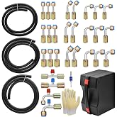 Langina 32pcs AC Hose and Fitting Kit,#6#8#10 Air Conditioning A/C Repair | 45&deg;90&deg;180&deg; and UNF thread AC fittings,#6#8#10 A/C Line Adapters, DIY Air Conditioning System Repair