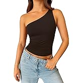 ForeFair One Shoulder Top for Women Going Out Summer Crop Tank Top Ruched