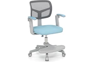 Giantex Kids Desk Chair, Ergonomic Adjustable Student Rolling Chair with Footrest & Flip-up Armrest, Mesh Children Office Chair with Universal Wheels, Kids Computer Chair for Boys & Girls, Blue
