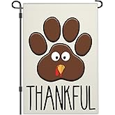 Shuitouk Thanksgiving Garden Flags for Outside 12x18 Inch Double Sided Thankful Turkey Dog Paw Yard Sign Garden Flags for Fall Outdoor Turkey Garden Flag Holiday Decorations