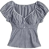 SweatyRocks Women's Plus Size Plaid Button Front Peplum Blouse Tops Puff Sleeve Babydoll Shirts