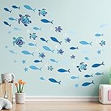 2 Sets Vinyl Sea Turtles Wall Stickers Ocean Wall Decals Ocean Bubbles Stickers DIY Under The Sea Party Decorations for Bathr