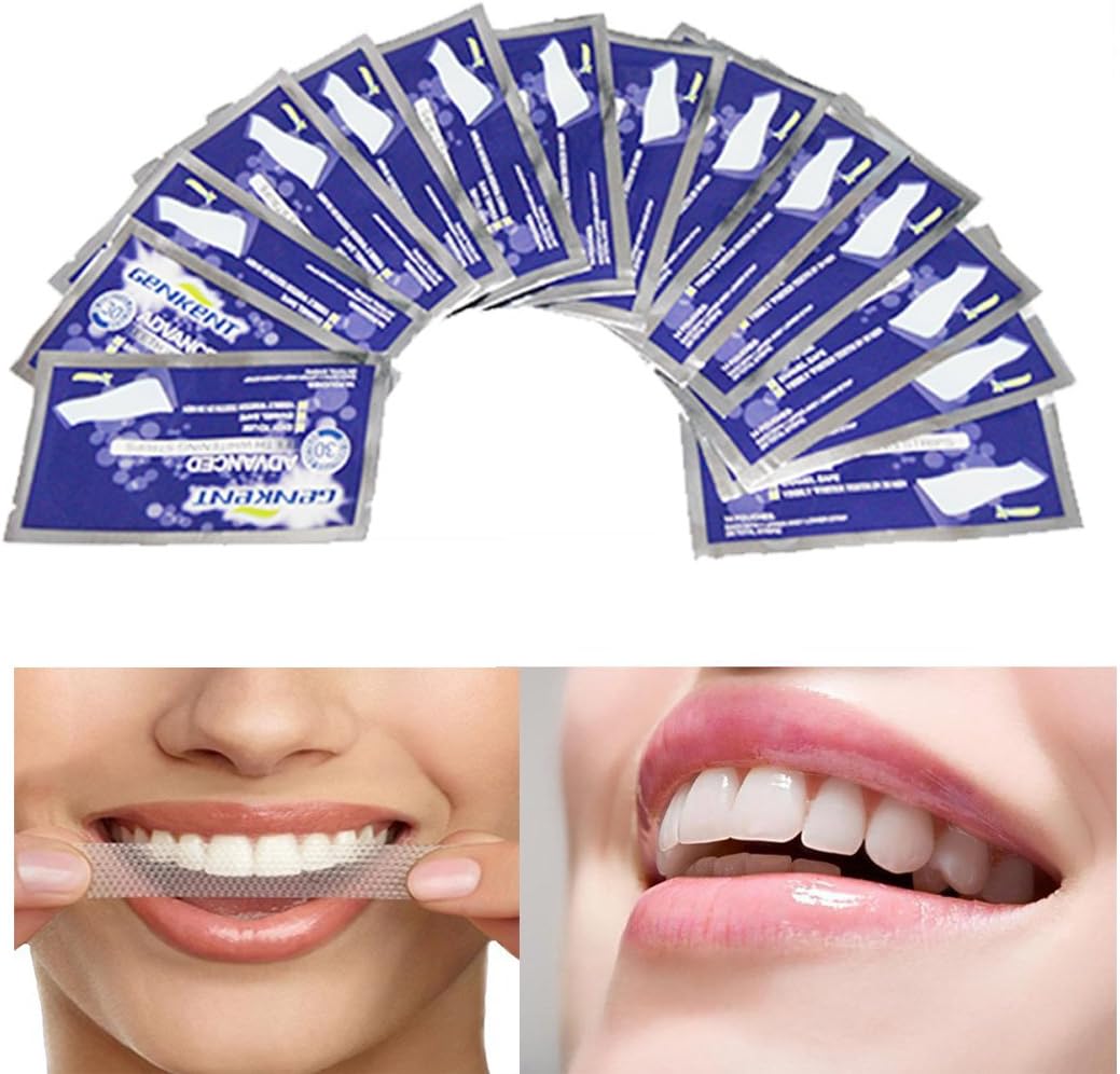 Genkent 14 Treatments Advanced Professional Teeth Whitening Gel Strips Kit- 2 Week Supply + Free Color Chart Guide Included - Hydrogen Peroxide Tooth Whitestrips