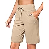 SANTINY Women's Bermuda Long Shorts with Pockets Drawstring High Waisted Athletic Knee Length Shorts Walking Casual Workout